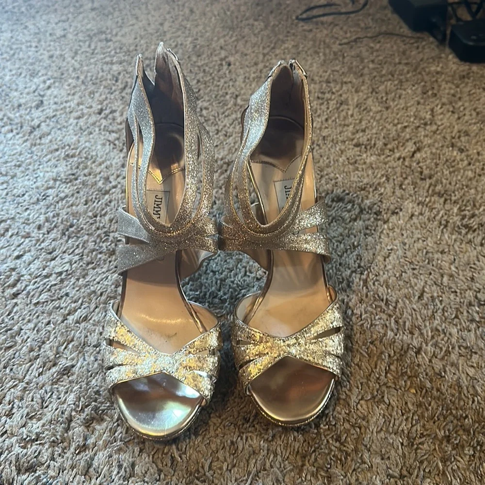 Jimmy Choo Leila Gold Heel Sandals - Picture 2 of 11